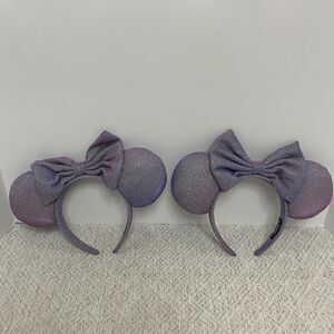 Sparkling Member Womens Purple Glittery Minnie Ears Headband with Bow Set of 2